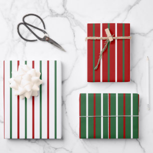 Feuille De Papier Cadeau Motif rayé de Noël mignon rouge vert blanc Cadeau