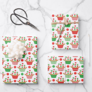 Feuille De Papier Cadeau Motif Red Green Christmas Cupcakes