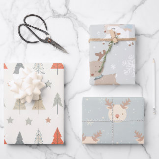 Feuille de papier cadeau motif Renne Traîneau Pins
