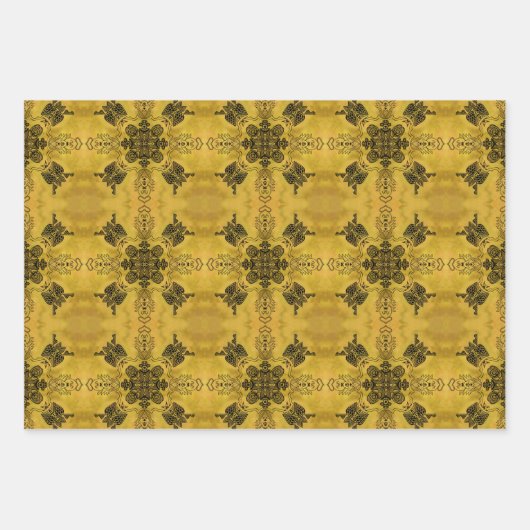 Feuille De Papier Cadeau Motif répétitif de dessin linéaire tribal gothique (Devant 3)