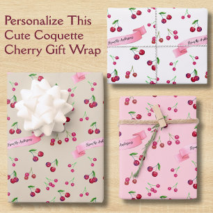 Feuille De Papier Cadeau Motif Rétro Cerise Mignon Coquette Douces Friandis