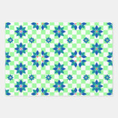 Feuille De Papier Cadeau Motif Retro Chess Checker fleurs bleues (Devant 3)