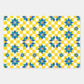 Feuille De Papier Cadeau Motif Retro Chess Checker fleurs bleues (Devant 2)
