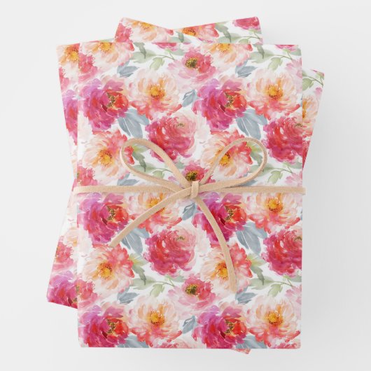 Feuille De Papier Cadeau Motif rose Aquarelle Peony (En situation)