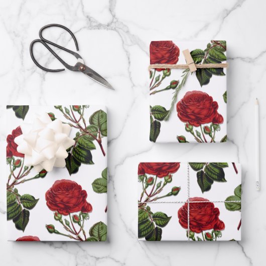 Feuille De Papier Cadeau Motif Rose Red Long Stem (Recto)