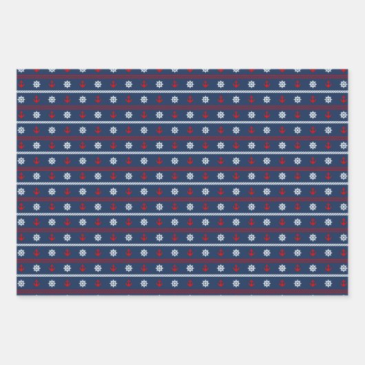 Feuille De Papier Cadeau Motif Rouge Blanc Et Bleu Océan (Devant)