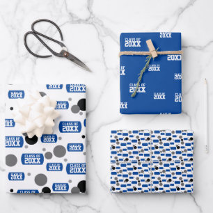 Feuille De Papier Cadeau Motif Royal Blue "Class Of" Dog Tag and Dots