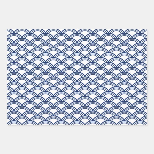 Feuille De Papier Cadeau Motif Royal Blue Seigaiha (Devant)