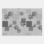 Feuille De Papier Cadeau Motif rustique en patchwork noir et blanc rétro (Devant 3)