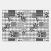 Feuille De Papier Cadeau Motif rustique en patchwork noir et blanc rétro (Devant)