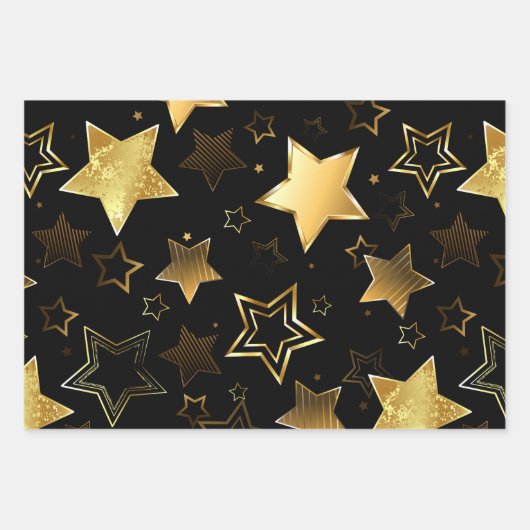 Feuille De Papier Cadeau Motif sans couture avec étoiles d'or (Devant)