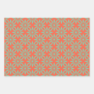 Feuille De Papier Cadeau Motif sans couture de fleurs d'aquamarine corail