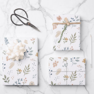 Feuille De Papier Cadeau Motif sans couture de fleurs sauvages à l'aquarell