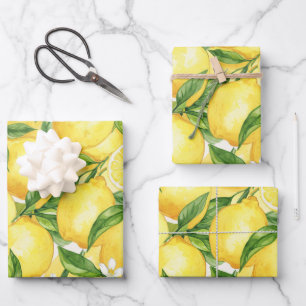 Feuille De Papier Cadeau Motif sans couture de verger de citron à l'aquarel