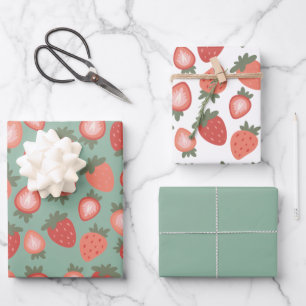 Feuille De Papier Cadeau Motif sans fil de fraise rouge