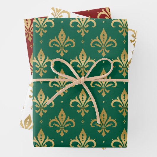 Feuille De Papier Cadeau Motif sans soudure Gold fleur-de-lis (En situation)