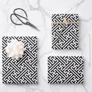 Feuille De Papier Cadeau Motif Sayagata, japonais, noir et blanc