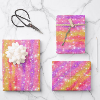 Feuille De Papier Cadeau Motif scintillant rose orange violet