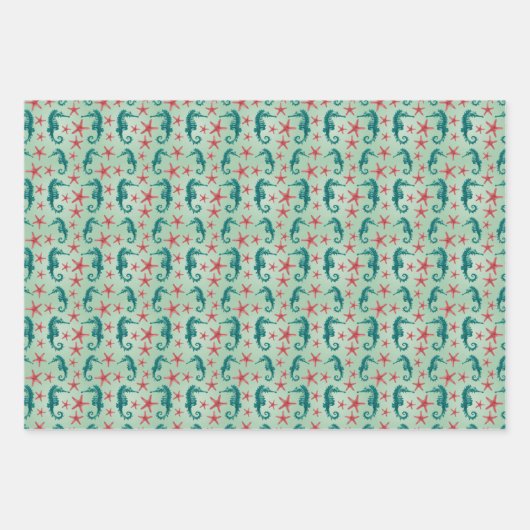 Feuille De Papier Cadeau Motif Seahorse turquoise (Devant 3)