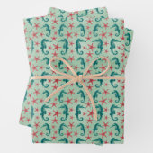 Feuille De Papier Cadeau Motif Seahorse turquoise (En situation)