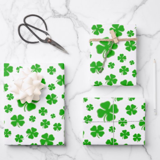 Feuille De Papier Cadeau Motif Shamrock irlandais vert - St Patrick's Day W (Recto)