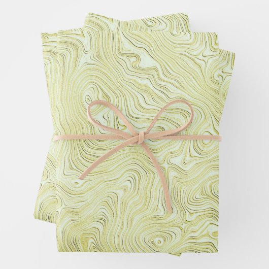 Feuille De Papier Cadeau Motif Silky Faux Moire en Jaune Chatoyant (En situation)