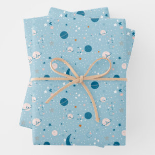Feuille De Papier Cadeau Motif Sky & Space bleu