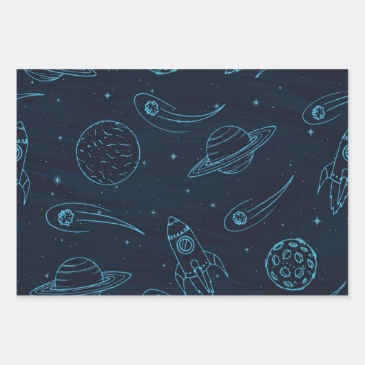Feuille De Papier Cadeau Motif spatial (Devant)