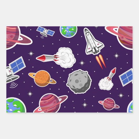Feuille De Papier Cadeau Motif spatial (Devant)