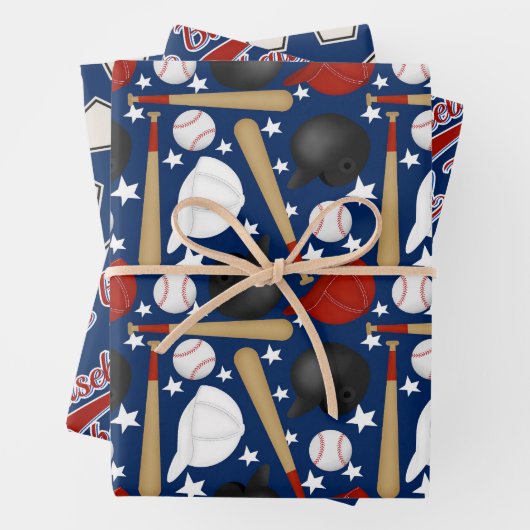 Feuille De Papier Cadeau Motif sportif de baseball (En situation)