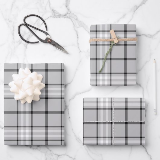Feuille De Papier Cadeau Motif Tartan gris monochrome (Recto)