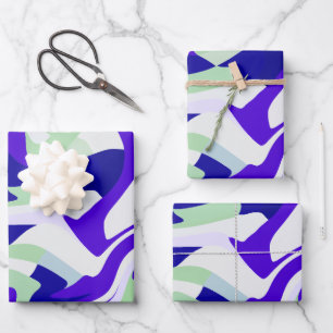 Feuille De Papier Cadeau Motif Tourbillonnant Abstrait dans des Tons Froids