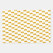 Feuille De Papier Cadeau Motif Tournesol Triple Sur Blanc Jaune Orange (Devant)
