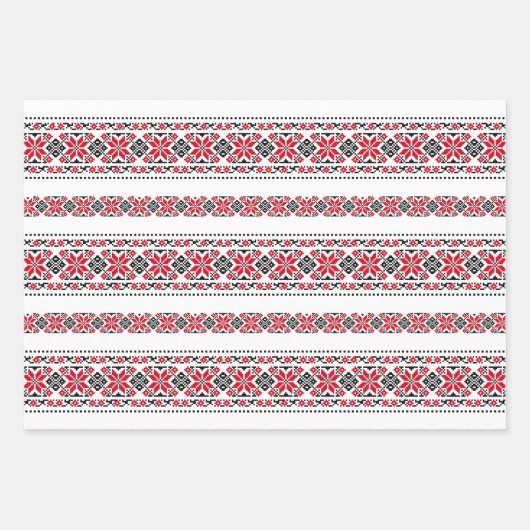 Feuille De Papier Cadeau Motif traditionnel roumain "Les Etoiles" (Devant)