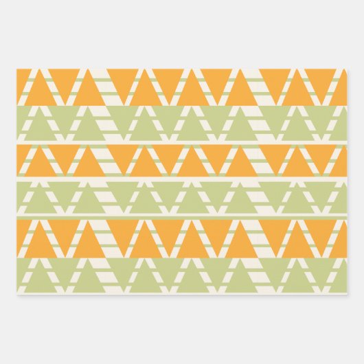 Feuille De Papier Cadeau Motif triangle vert orange (Devant 2)