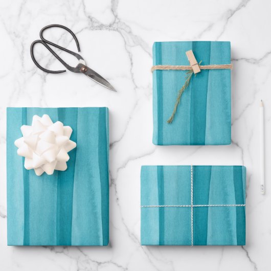 Feuille De Papier Cadeau Motif turquoise Blue Watercolor Lines (Recto)