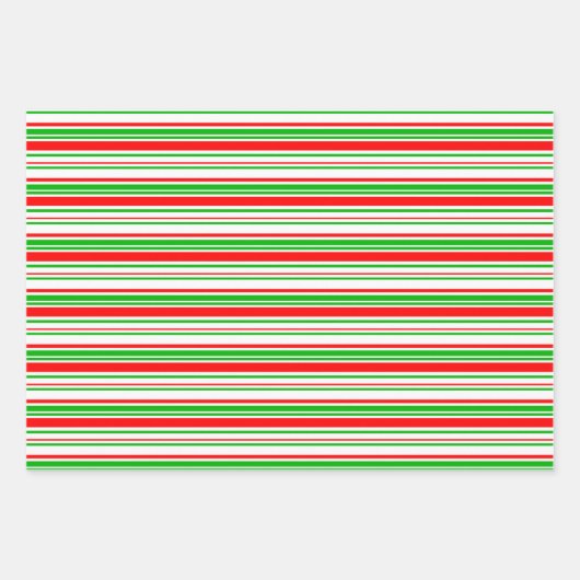 Feuille De Papier Cadeau Motif vert, blanc, rouge rayures/lignes amusantes (Devant 3)