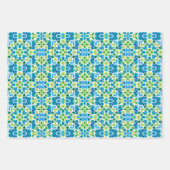 Feuille De Papier Cadeau Motif vert, bleu et blanc (Devant 3)