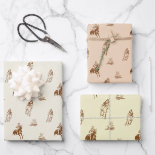 Feuille De Papier Cadeau Motif vintage d'équitation