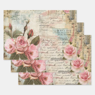 Feuille De Papier Cadeau Motif vintage Floral Collage
