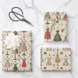 Feuille De Papier Cadeau Motif vintage Mannequins
