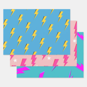 Feuille De Papier Cadeau Motif Yellow Lightning Blue Arrière - plan Y2K