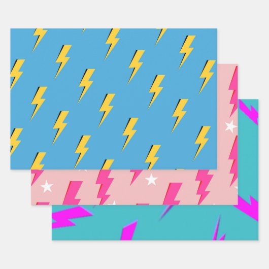 Feuille De Papier Cadeau Motif Yellow Lightning Blue Arrière - plan Y2K (Lot)