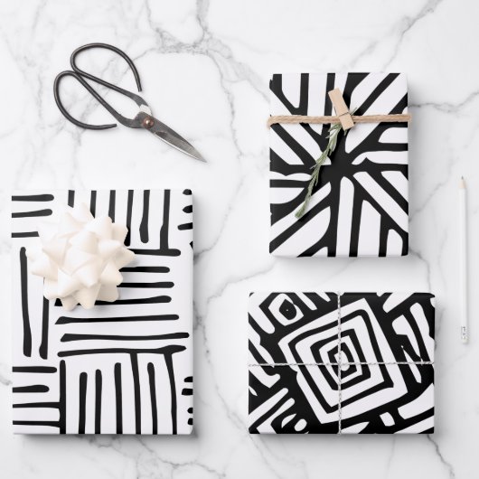 Feuille De Papier Cadeau Motif Zendoodle noir et blanc (Recto)