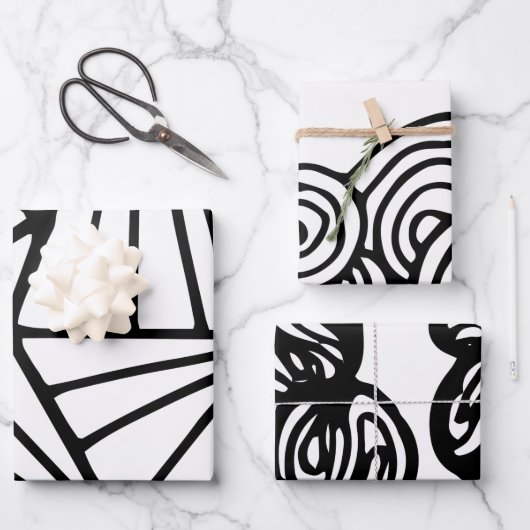 Feuille De Papier Cadeau Motif Zendoodle noir et blanc (Recto)