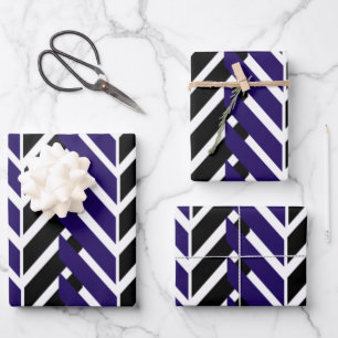 Feuille De Papier Cadeau Motif Zigzag moderne bleu blanc Chevron