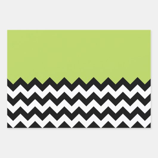 Feuille De Papier Cadeau Motif Zigzag noir et blanc, Chevron, Vert (Devant 2)