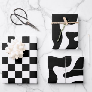Feuille De Papier Cadeau Motifs Abstraits noirs et blancs
