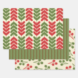 Feuille De Papier Cadeau Motifs botaniques de Noël rétro