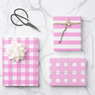 Feuille De Papier Cadeau Motifs correspondants en blanc rose En vichy point